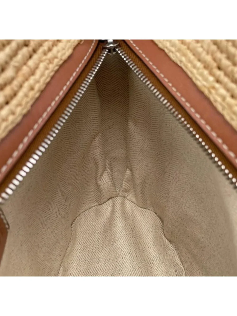 Loewe Shoulder Bag Slit Pochette Raffia Calfskin Anagram Logo Patch Natural
